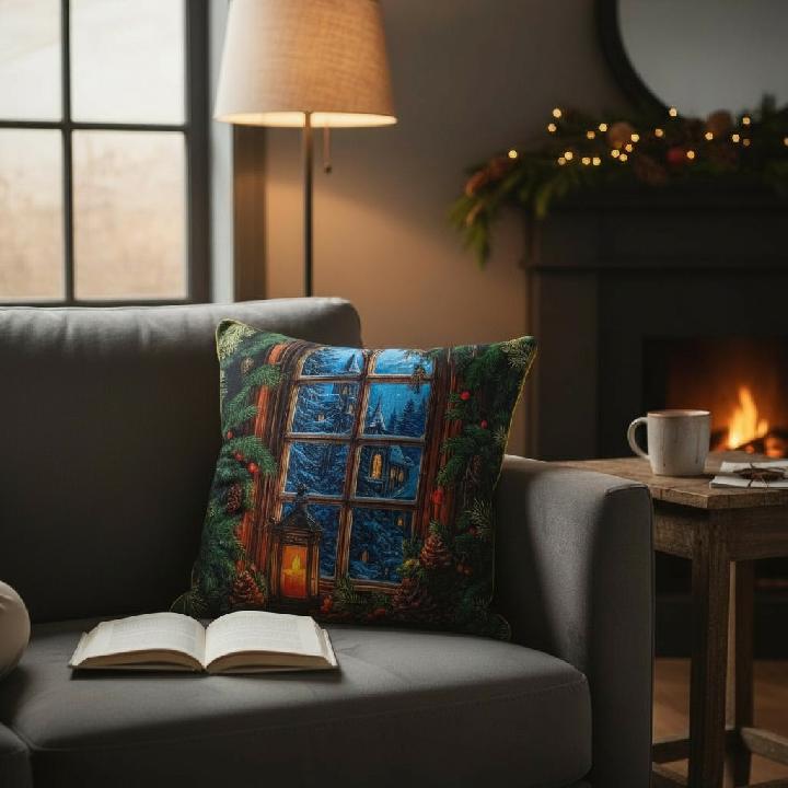 Подушка декоративная Фабрика Новый год Рождественская Свеча на окне
