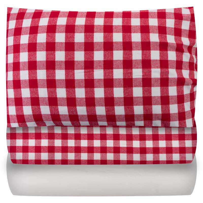 Комплект постельного белья семейный Lameirinho Flannel красно-белая клетка