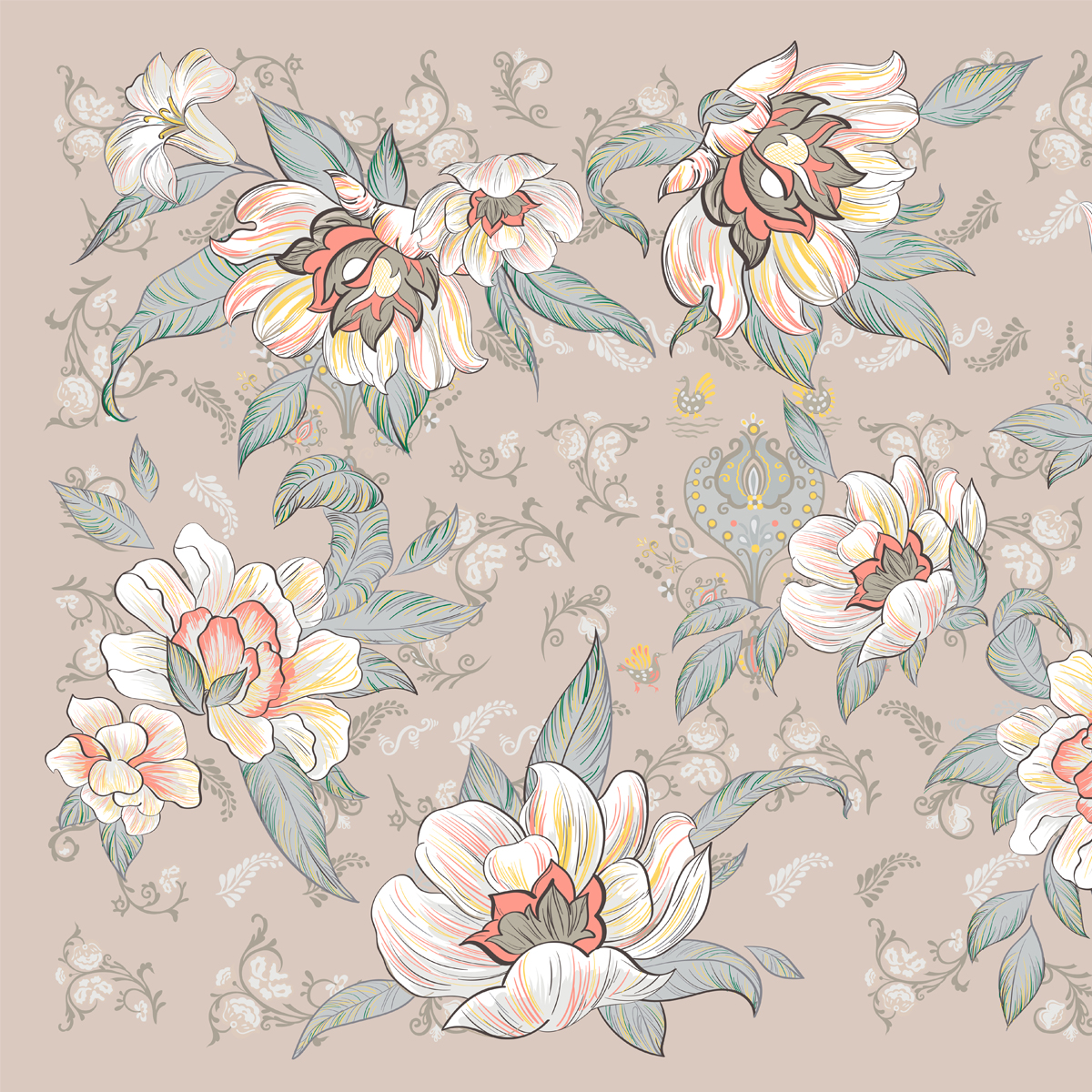 Комплект постельного белья евро без простыни Mollen Premier Лазоревый цветок, пудровый