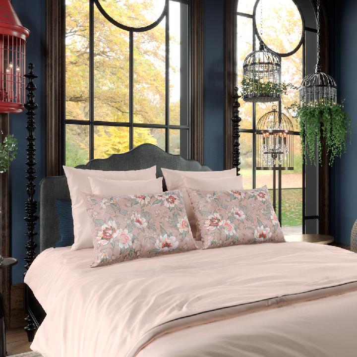 Комплект постельного белья 1,5-спальный без простыни Mollen Premier Лазоревый цветок, пудровый