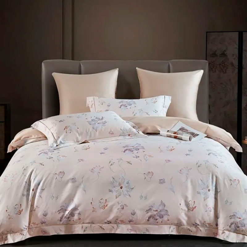 Комплект постельного белья евро Anabella Asabella, цветы на светло-персиковом