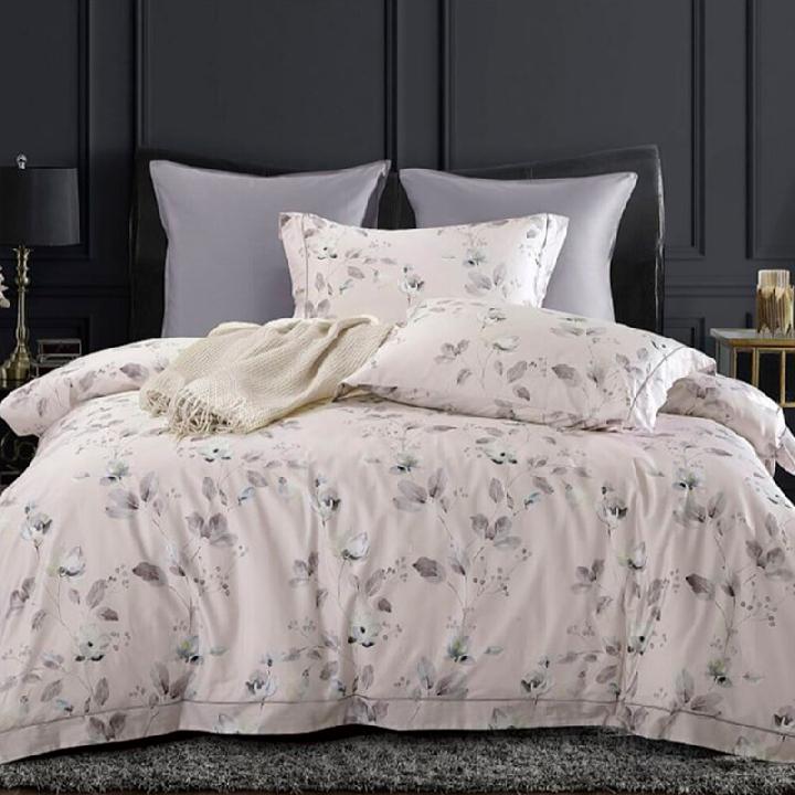 Комплект постельного белья евро Anabella Asabella цветы на светло-бежевом