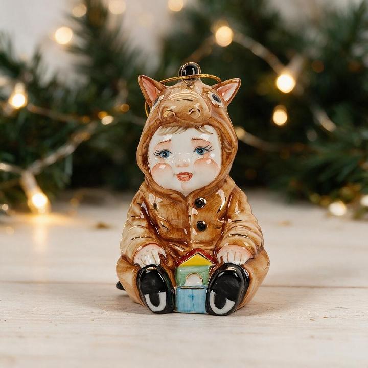 Елочная игрушка Лефортовский фарфор Малыш в костюме лошадки