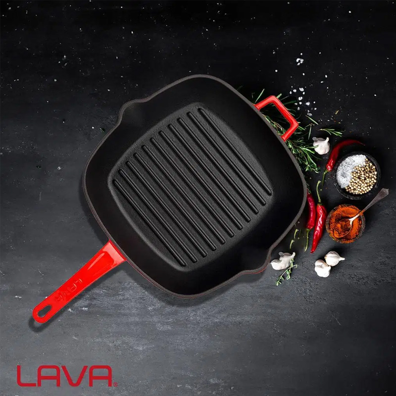Сковорода-гриль чугунная Lava, цвет красный