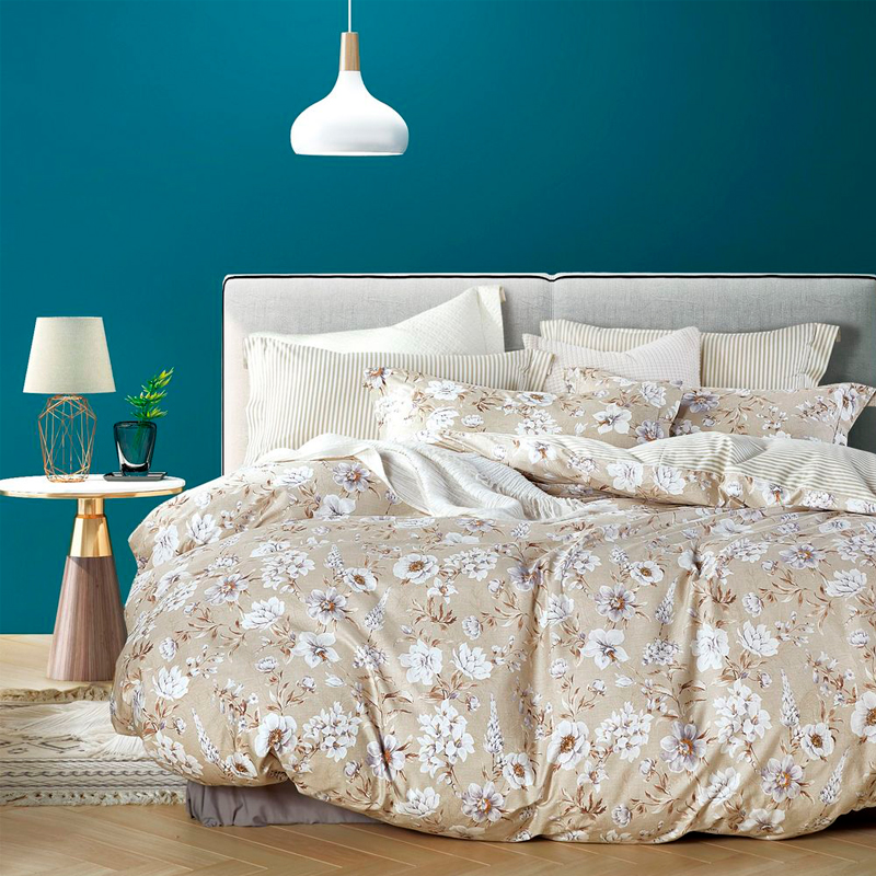 Комплект постельного белья евро Anabella Asabella, цветы на светло-серо-бежевом