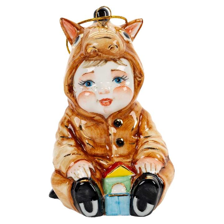 Елочная игрушка Лефортовский фарфор Малыш в костюме лошадки