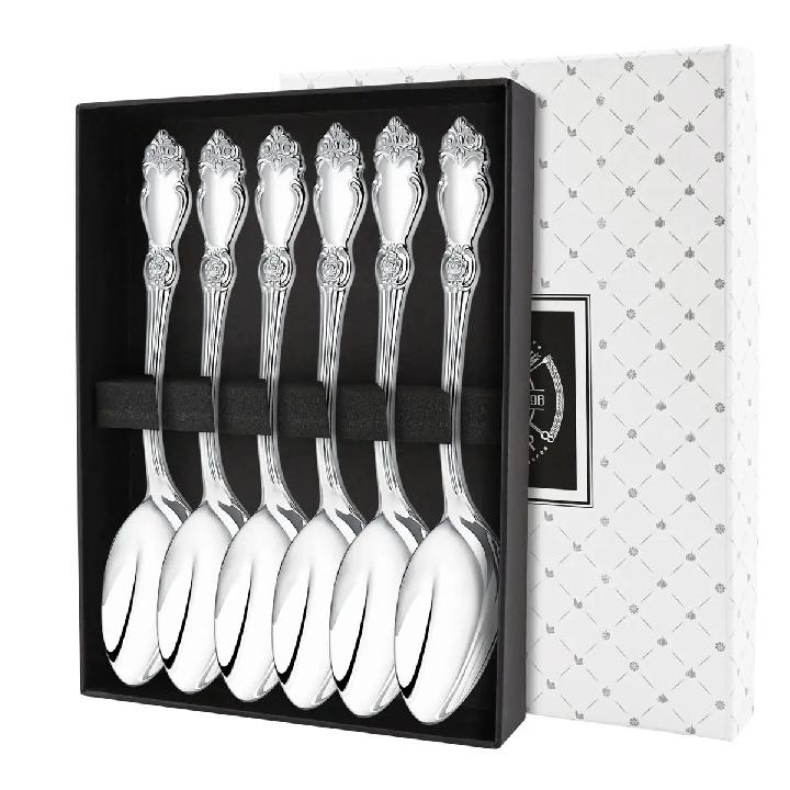 Набор чайных ложек Кольчугинский Мельхиор Серебряная роза, 6шт футляре