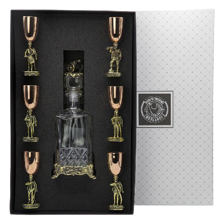 Набор Кольчугинский Мельхиор Охотничий домик штоф и 6 рюмок