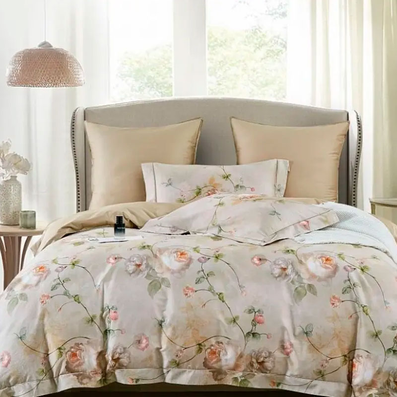 Комплект постельного белья евро Anabella Asabella, цветы на светло-сером