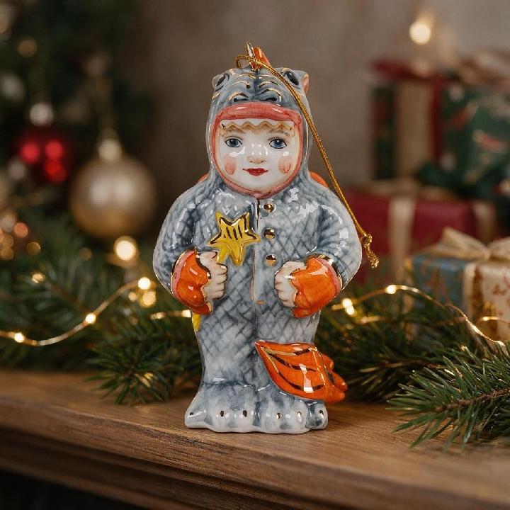 Елочная игрушка Лефортовский фарфор Малыш в костюме дракончика