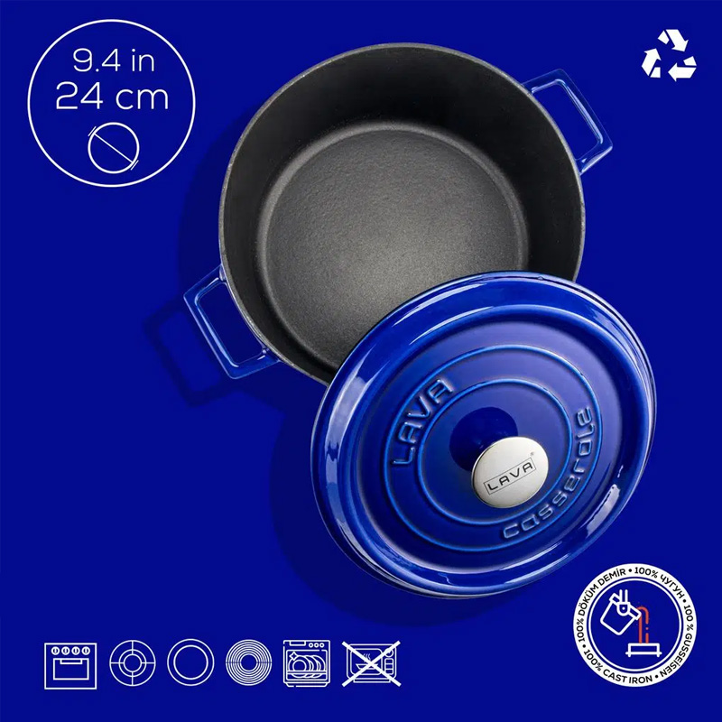 Кастрюля чугунная Lava 4,49л, цвет черный