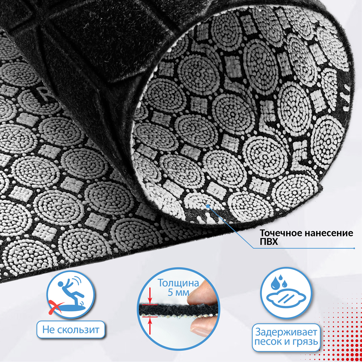 Коврик влаговпитывающий антискользящий Shahintex Практик Соты 80х120см, чёрный гранит