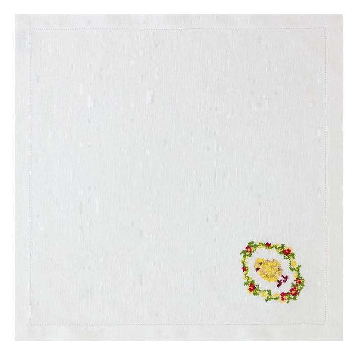 Салфетка сервировочная Amitile Пасха Пасхальный цыпленок 43х43см лен белый, вышивка цветная