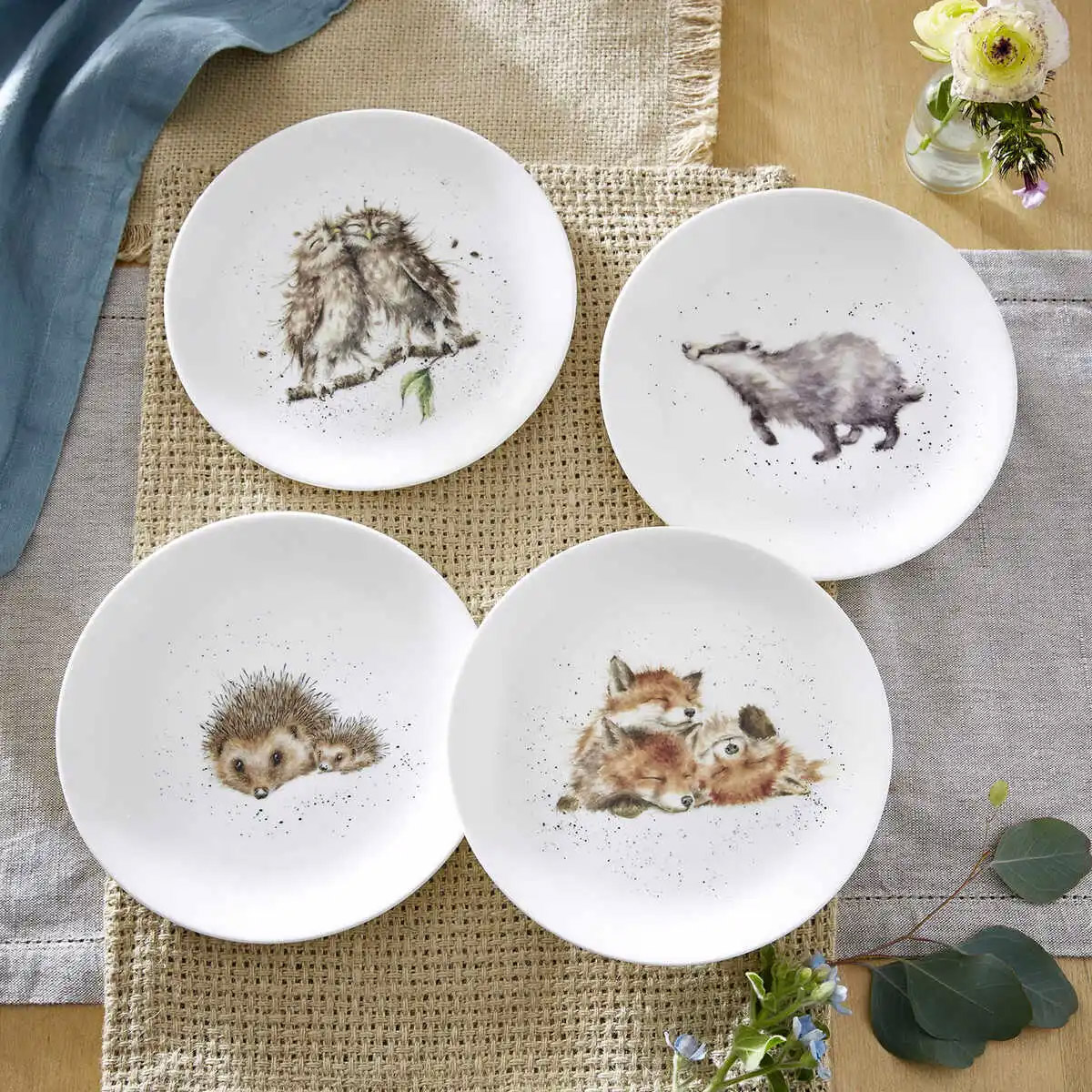 Набор тарелок закусочных Royal Worcester’s Wrendale Designs Барсук, еж, лиса, сова 4шт