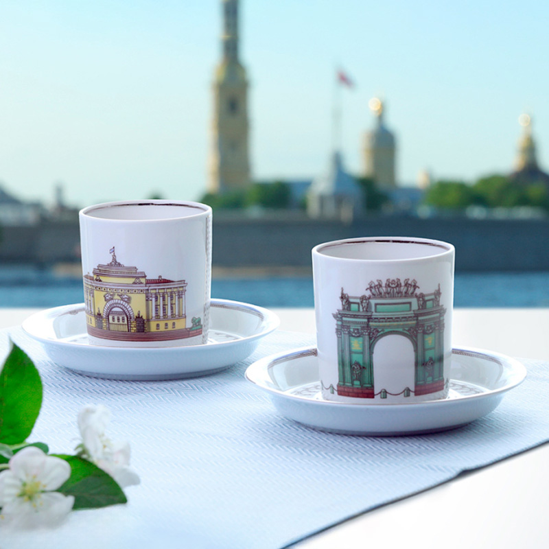 Чайная пара Императорский фарфоровый завод Серебряный город