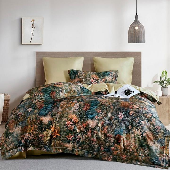 Комплект постельного белья евро Anabella Asabella цветы на темно-изумрудном