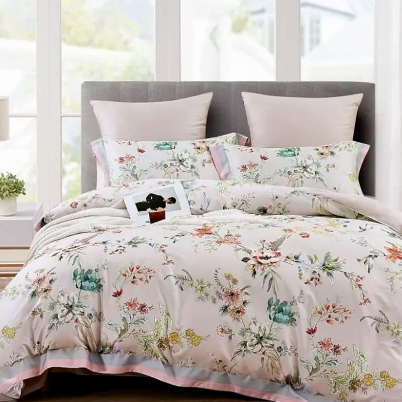 Комплект постельного белья евро Anabella Asabella, цветы на светло-бежевом