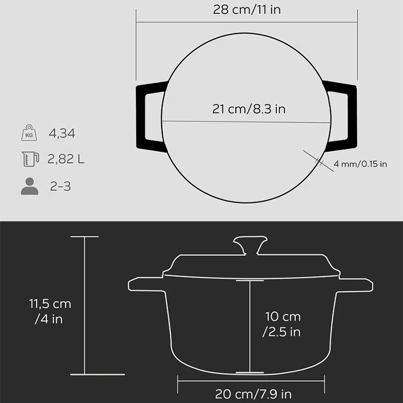 Кастрюля чугунная Lava 2,82л, цвет черный