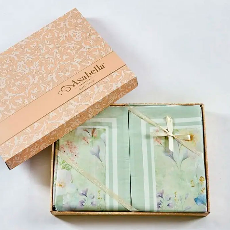 Комплект постельного белья евро Anabella Asabella, цветы на светло-зеленом