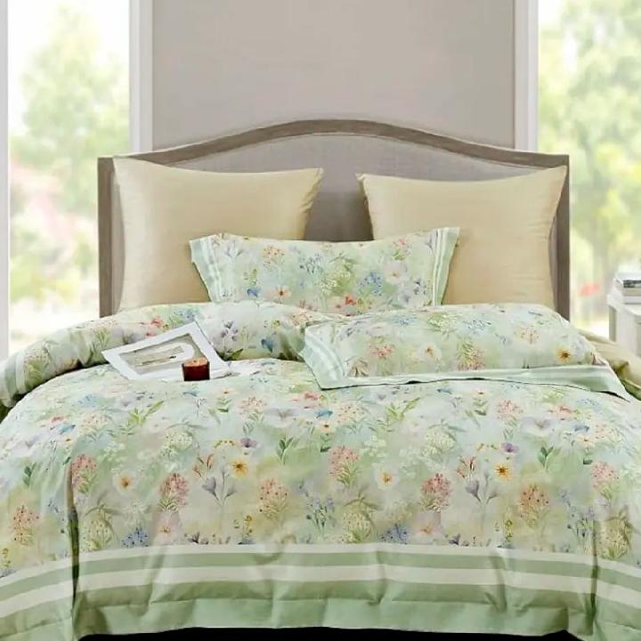 Комплект постельного белья евро Anabella Asabella, цветы на светло-зеленом