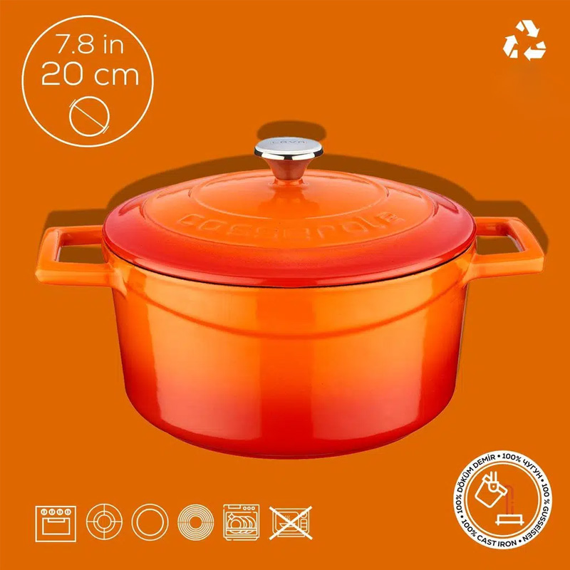 Кастрюля чугунная Lava 2,82л, цвет оранжевый