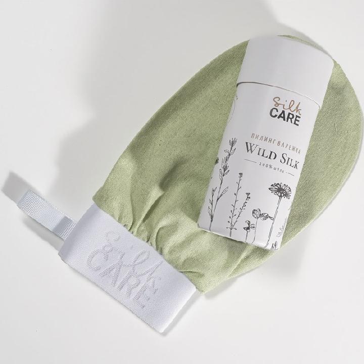 Варежка для пилинга шелковая Silk Care Wild Silk лайм