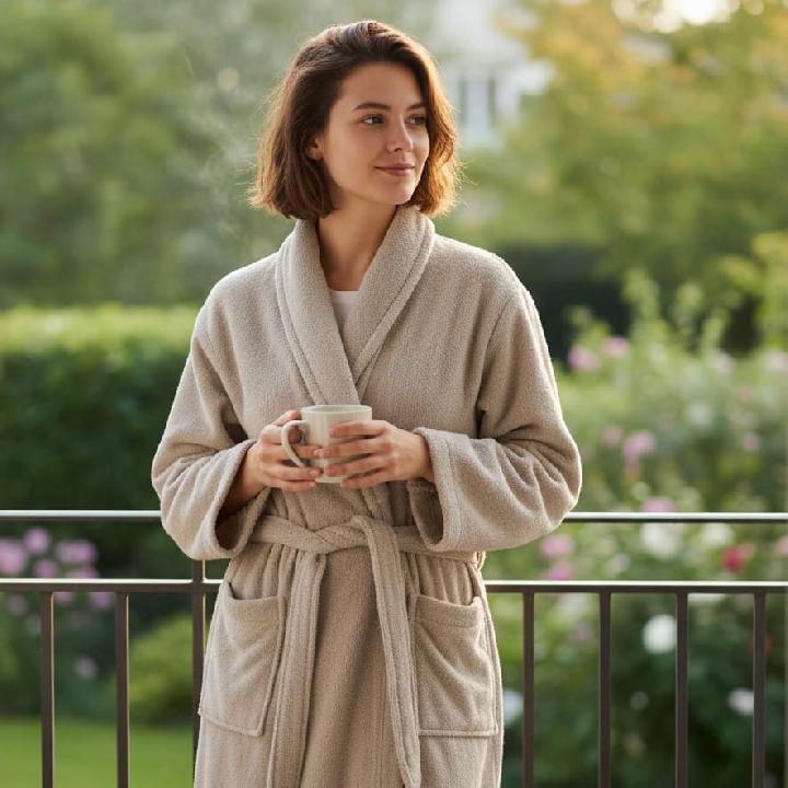 Халат махровый Lameirinho Basic размер M, серо-бежевый