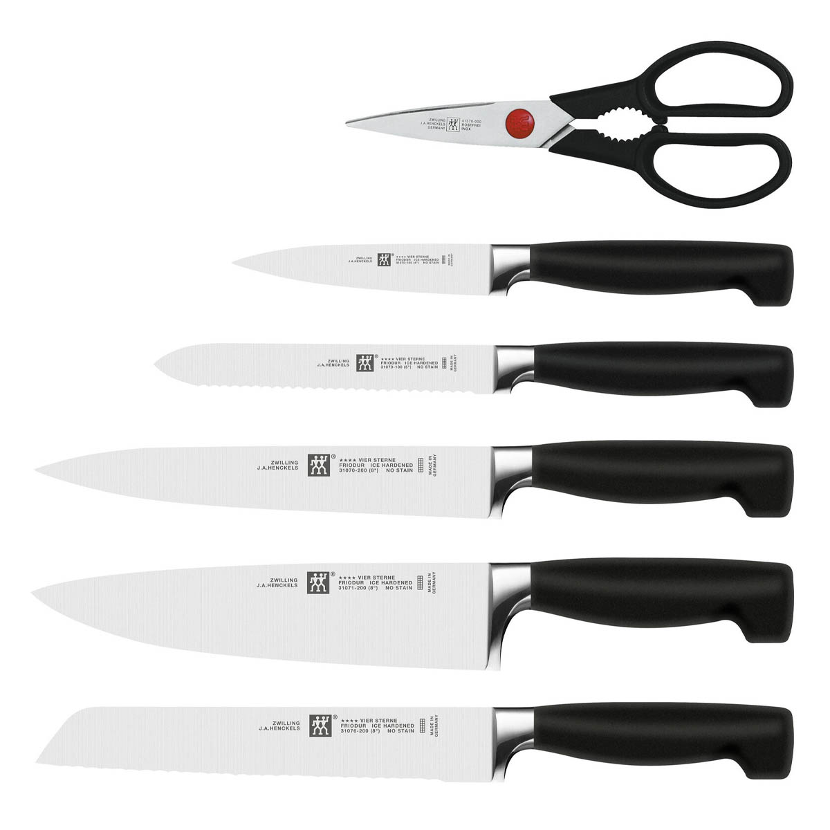 Набор кухонных ножей с заточкой Zwilling Four Star 7 предметов, черный