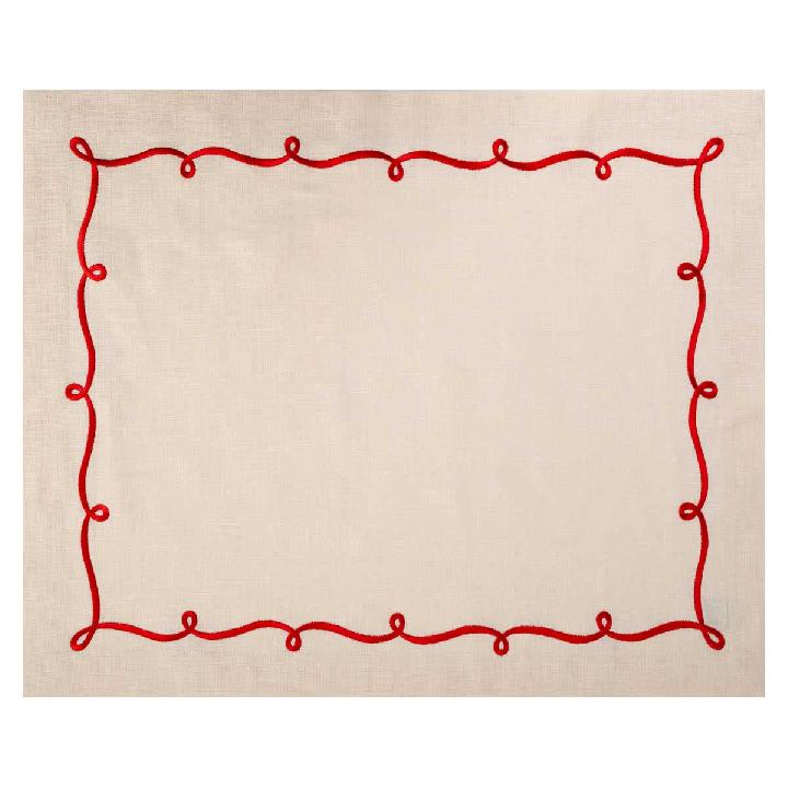 Cалфетка подстановочная Amitile Завиток, цвет белый вышивка красная