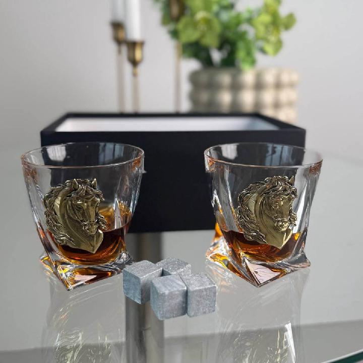 Набор из бокалов для виски Город Подарков Квадро с накладками Лошадь, 2шт
