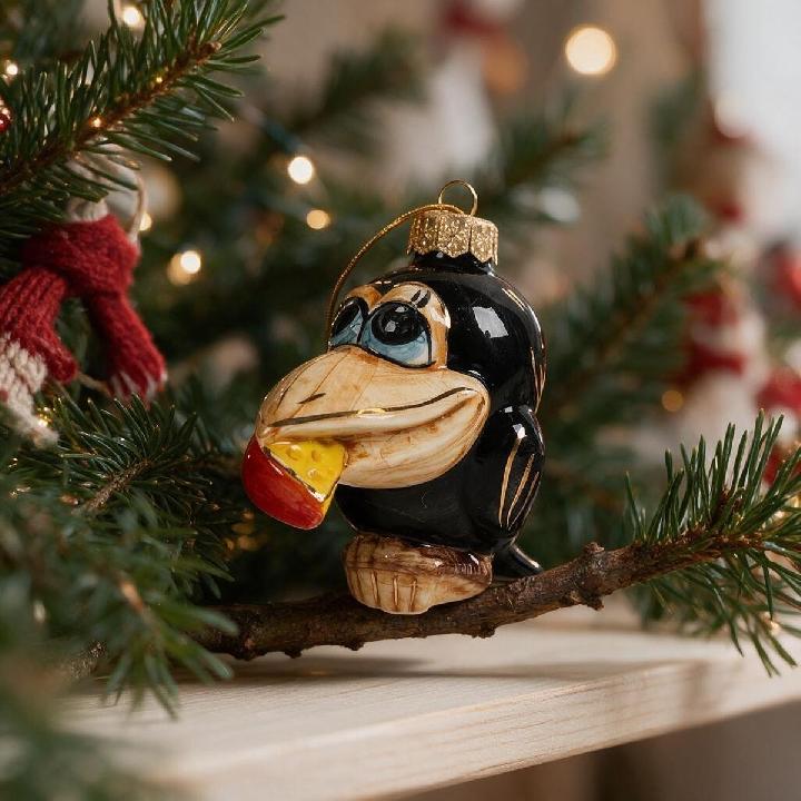 Елочная игрушка Лефортовский фарфор Сказки. Ворона с сыром