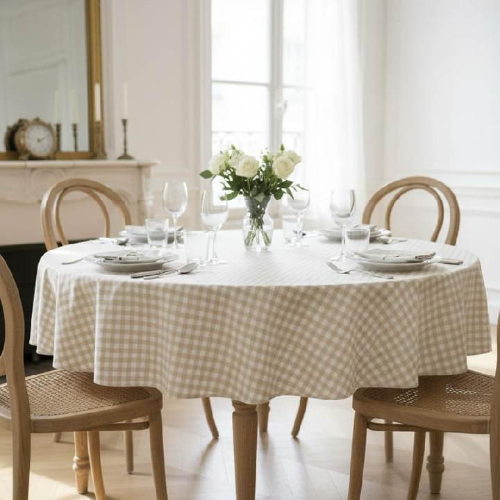 Скатерть круглая Elpida Клетка бежевая крупная 170см
