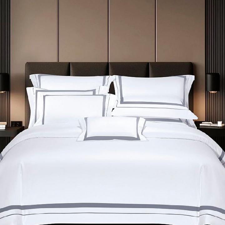 Комплект постельного белья евро Anabella Asabella серые вставки на белом