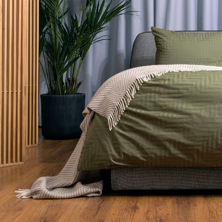 Комплект постельного белья семейный Pappel Herringbone olive geometric