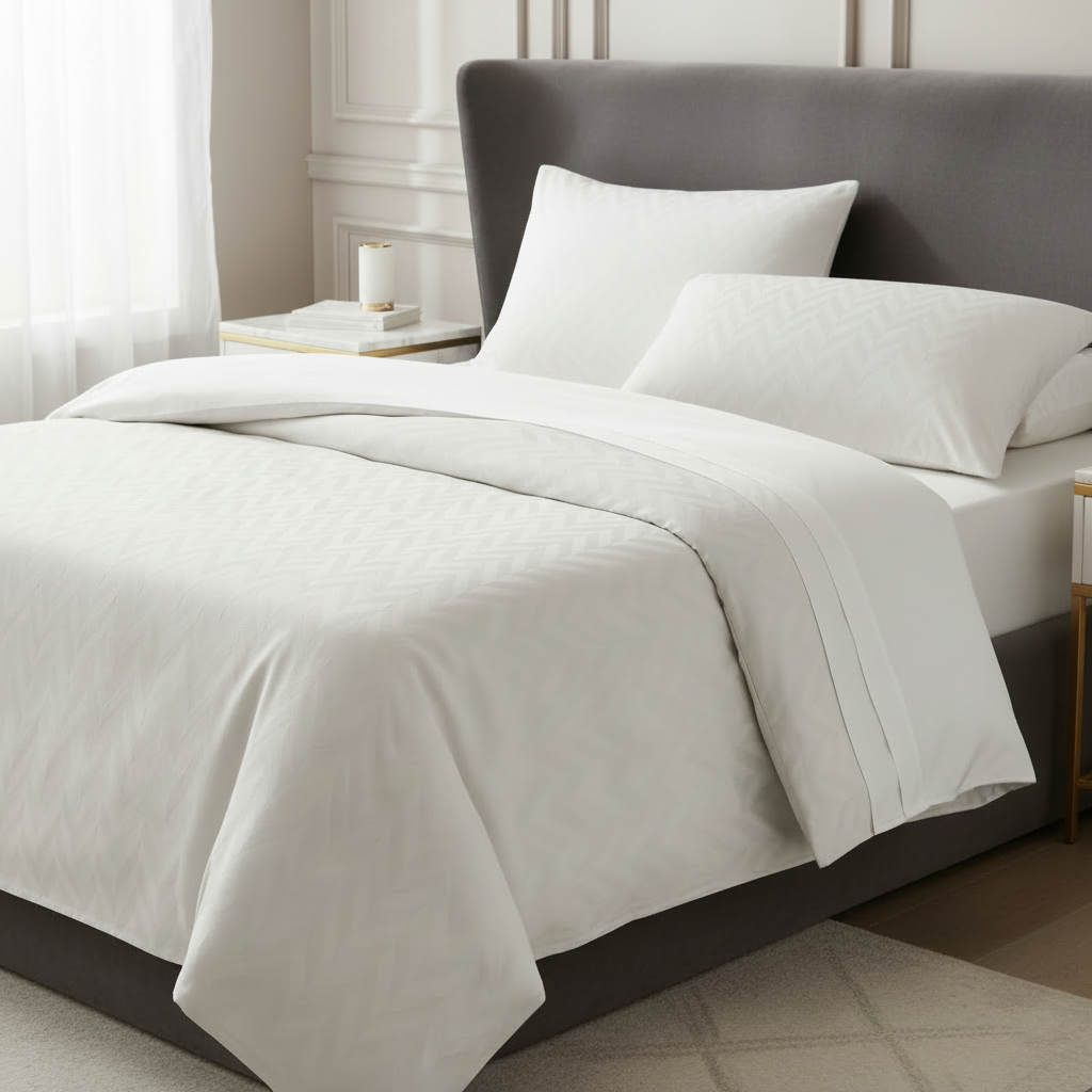 Комплект постельного белья евро Lameirinho Jacquard 4 предмета, белый