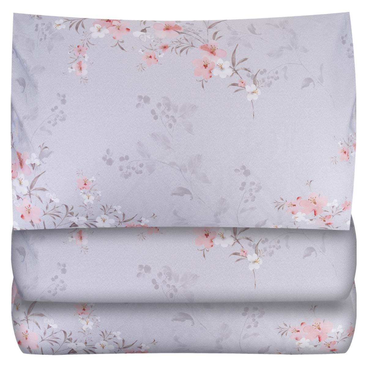 Комплект постельного белья семейный Pappel Sakura, цветы на сером