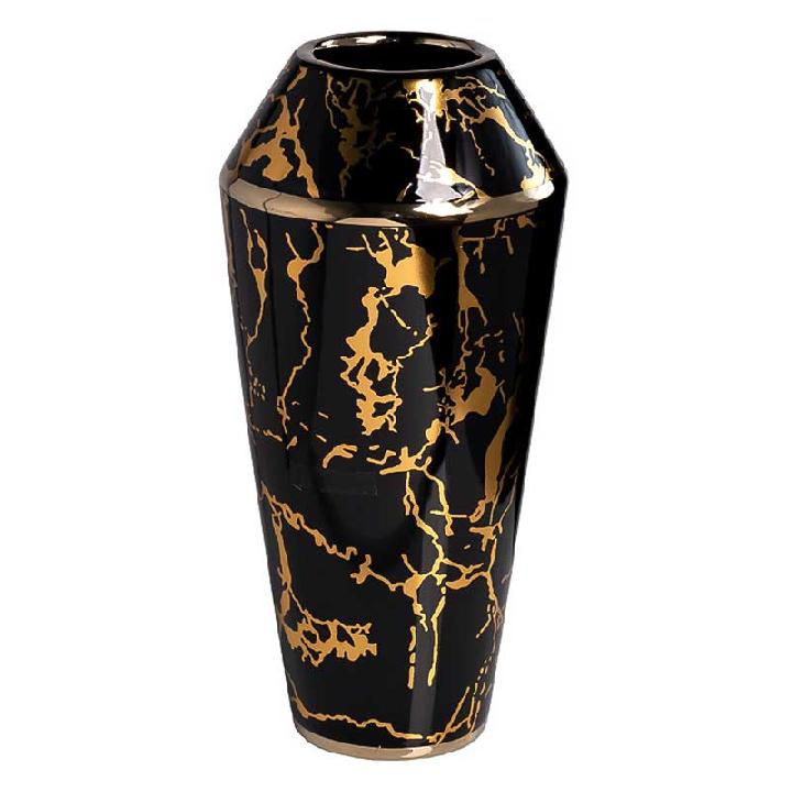 Ваза керамическая черная с золотым декором Garda Decor 14,5x30см