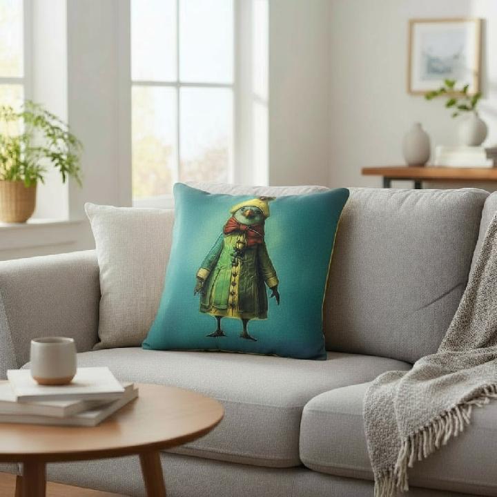 Подушка декоративная Фабрика Стильные птички Птичка в пальто с шарфом