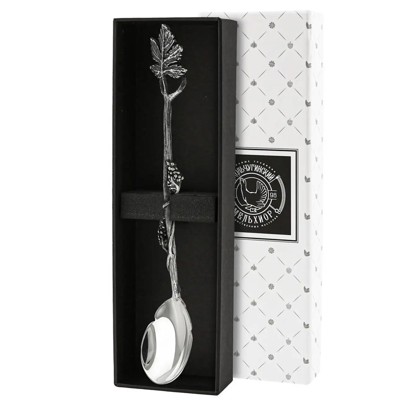 Ложка чайная Кольчугинский Мельхиор Виноград, латунная с посеребрением и чернением