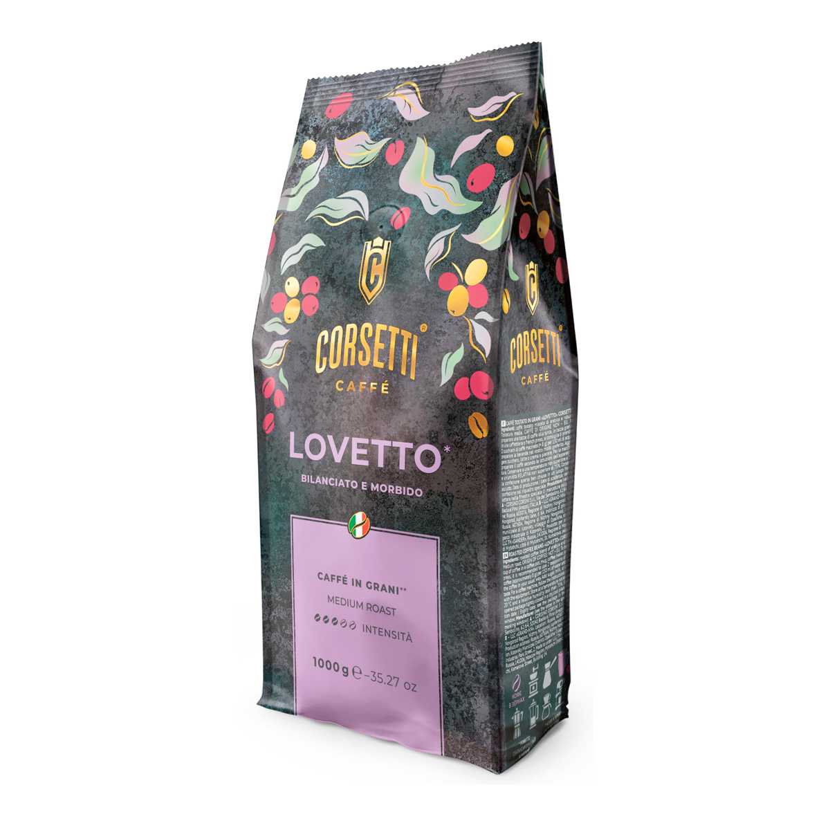 Кофе натуральный жареный в зернах Corsetti Lovetto 1кг