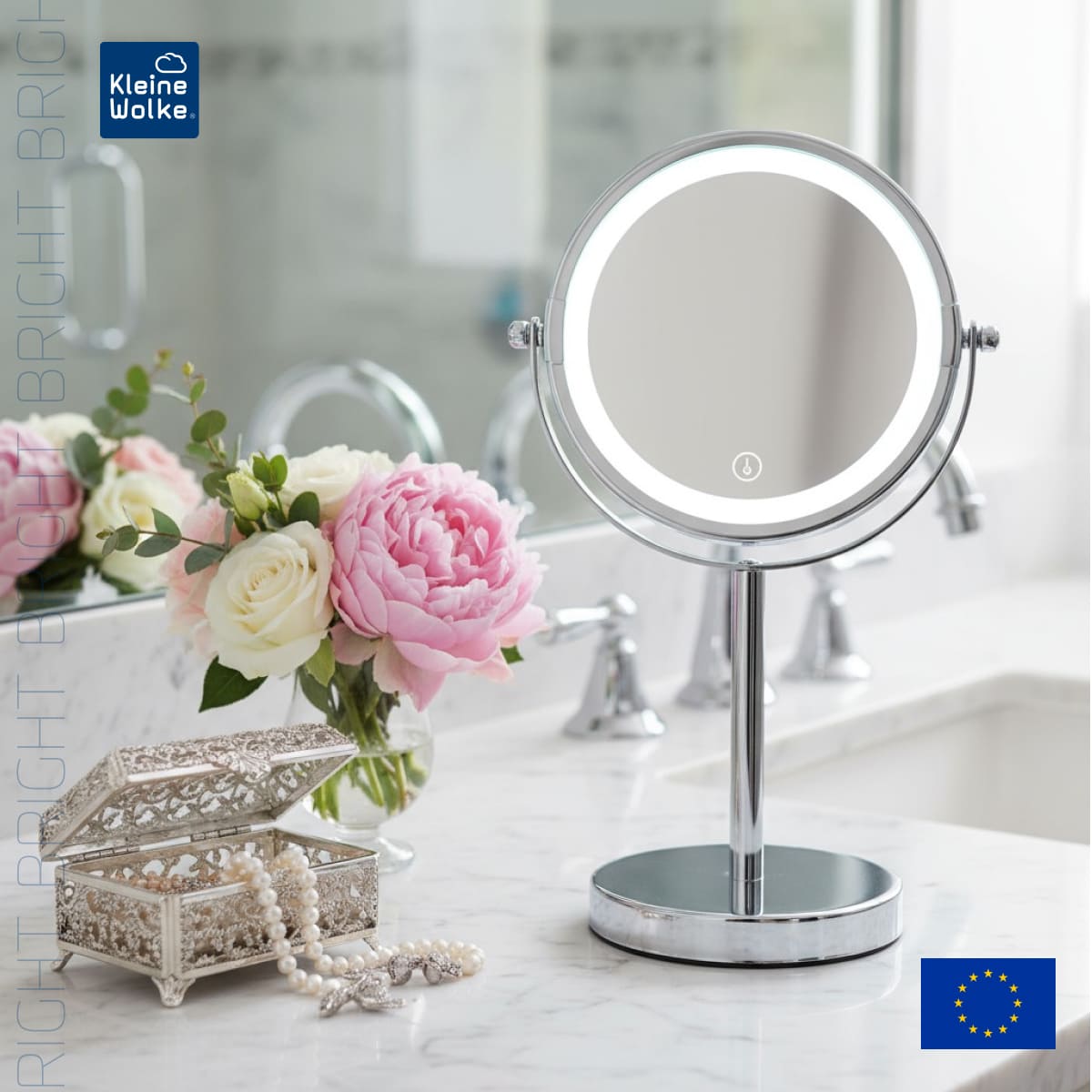 Косметическое зеркало на подставке Kleine Wolke Bright LED-Mirror, 17,5х12х29,5 см., цвет серебряный