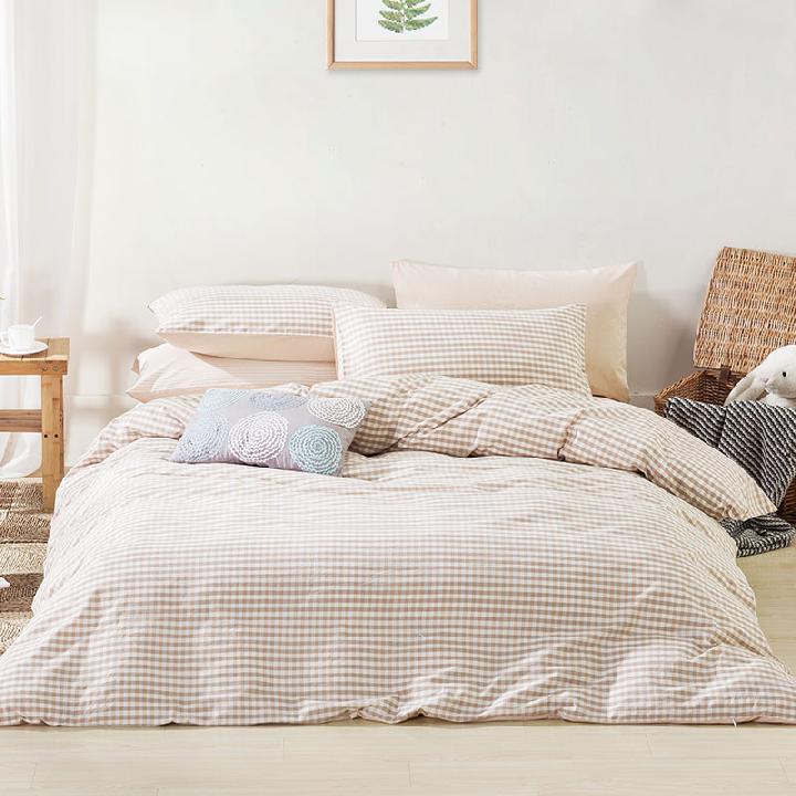 Комплект постельного белья семейный Pappel Chessboard pink, бежево-розовая клетка