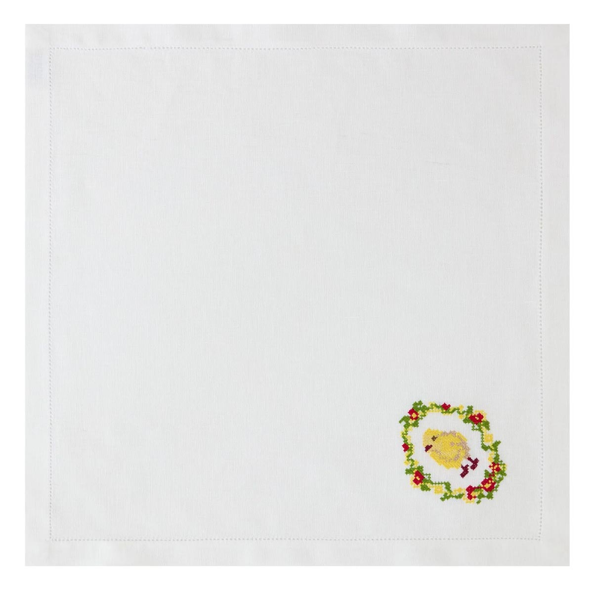 Салфетка сервировочная Amitile Пасха Пасхальный цыпленок 43х43см лен белый, вышивка цветная