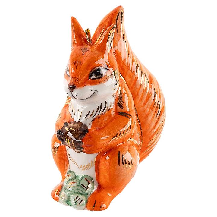 Елочная игрушка Лефортовский фарфор Русские сказки Белка с орешками