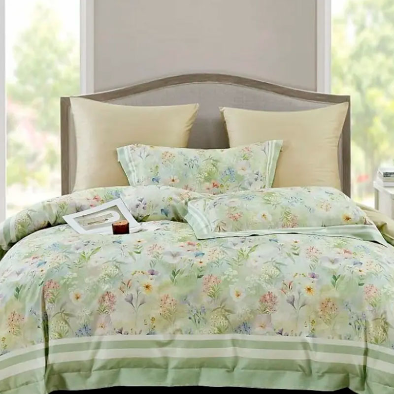Комплект постельного белья евро Anabella Asabella, цветы на светло-зеленом