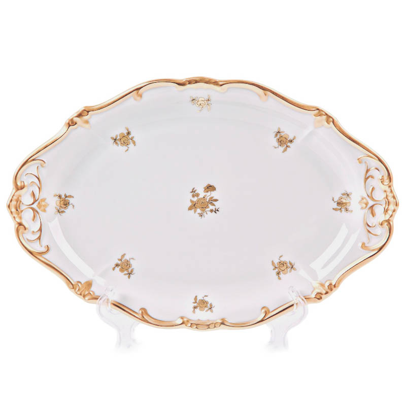 Блюдо овальное Weimar Porzellan Роза Золотая 28см