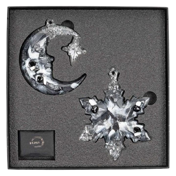 Набор елочных игрушек из обсидиана Incrua Полумесяц и Звезда