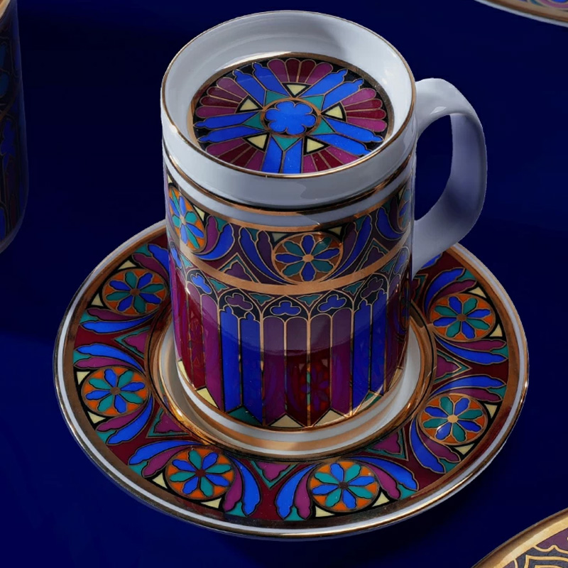 Кружка с блюдцем и крышкой Императорский фарфоровый завод Готический 390мл