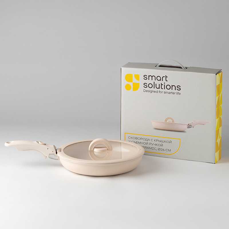 Сковорода с крышкой и съемной ручкой Smart Solutions Smart Ceramic 26см