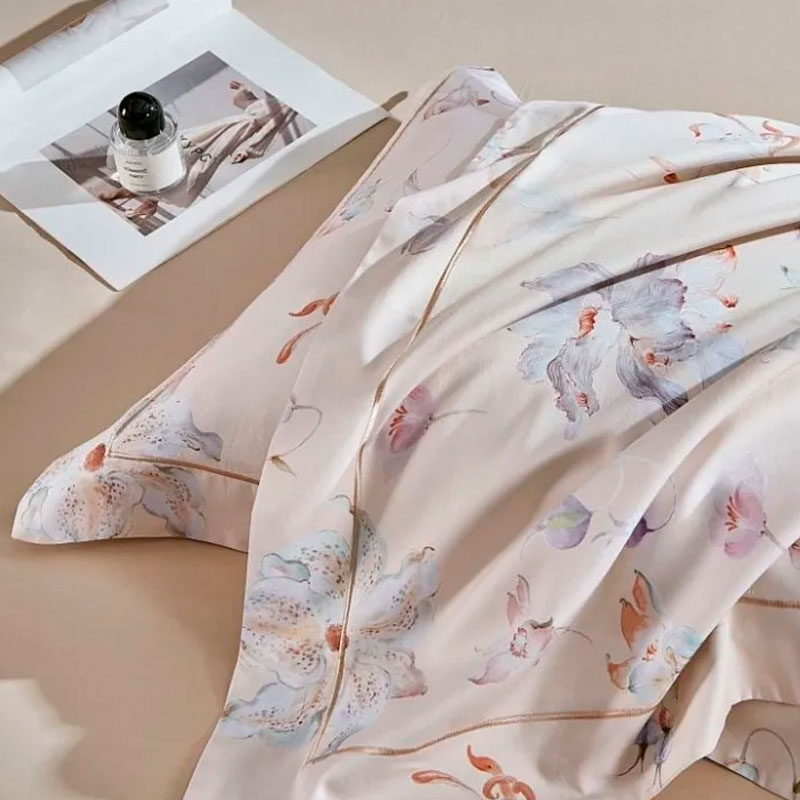 Комплект постельного белья евро Anabella Asabella, цветы на светло-персиковом